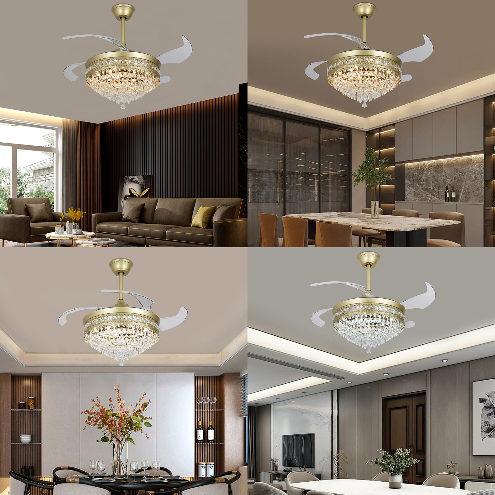 Modern Crystal Ceiling Fan Light with Remote Control and LED IlluminationUS