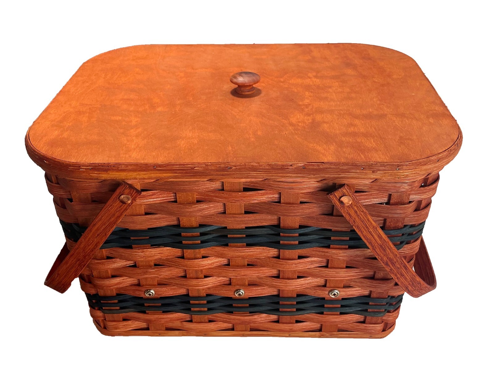 Amish Picnic Basket Medium Size With Solid Oak Lid and Swinging Handles