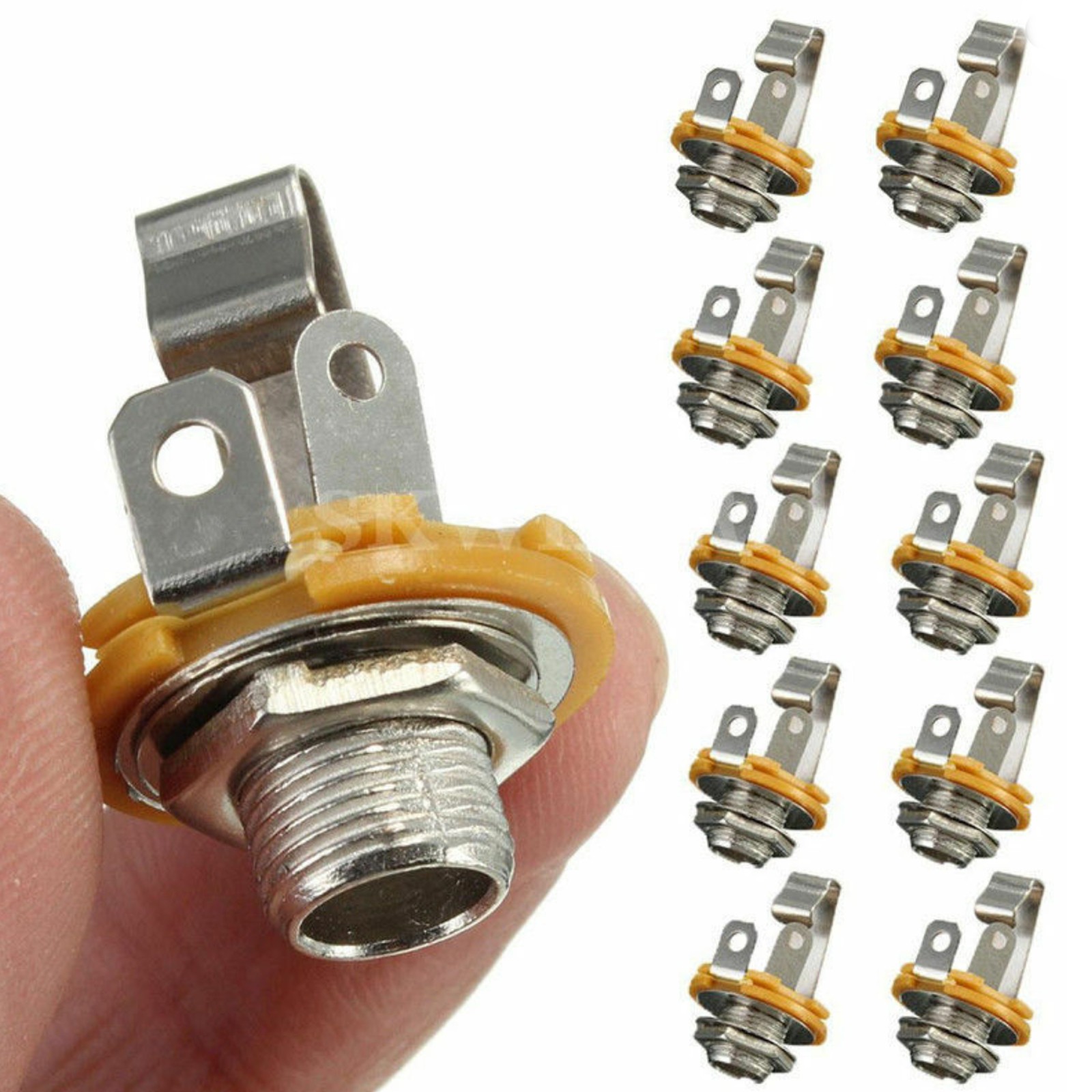 10pcs/Set Mono 1/4" 6.35mm ID Socket Jack Connector Panel Mount Guitar Plate NEW