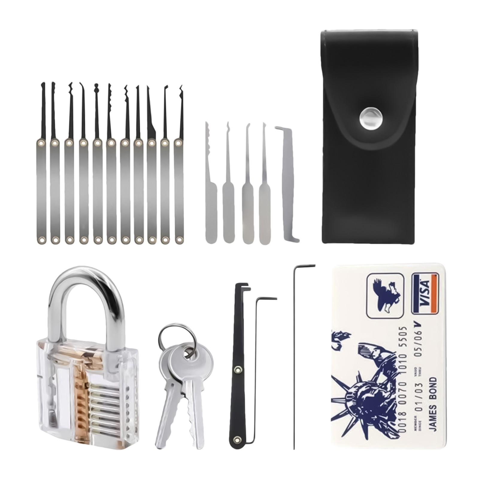 Pick Set With Clear Lock For Locksmith Practice Stainless Steel Maintenance Tool