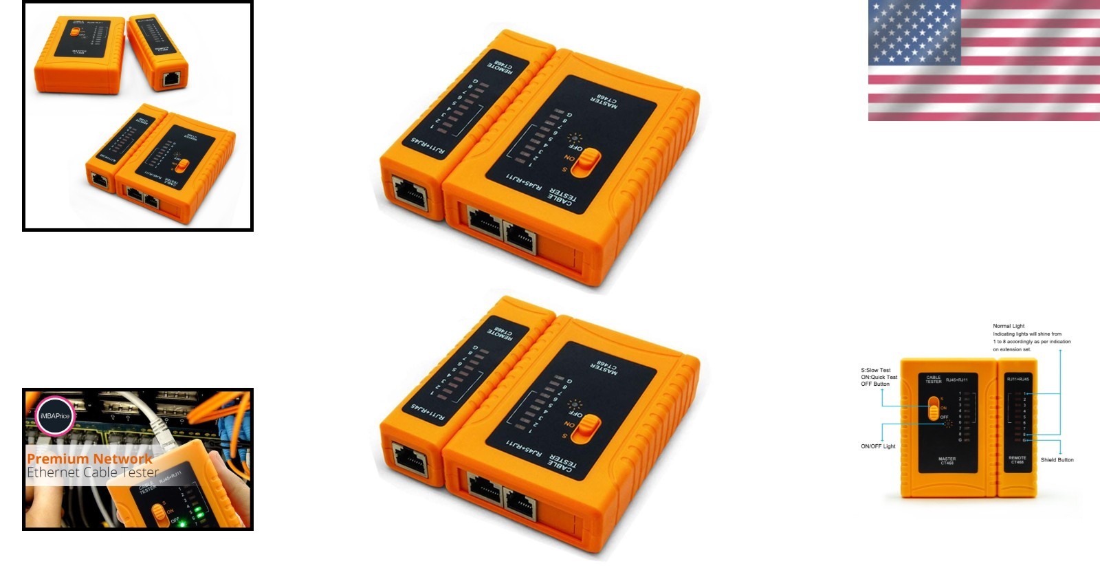 NF-468 Network Cable Tester 2-Pack for RJ45, RJ11, UTP - Quick Diagnostics