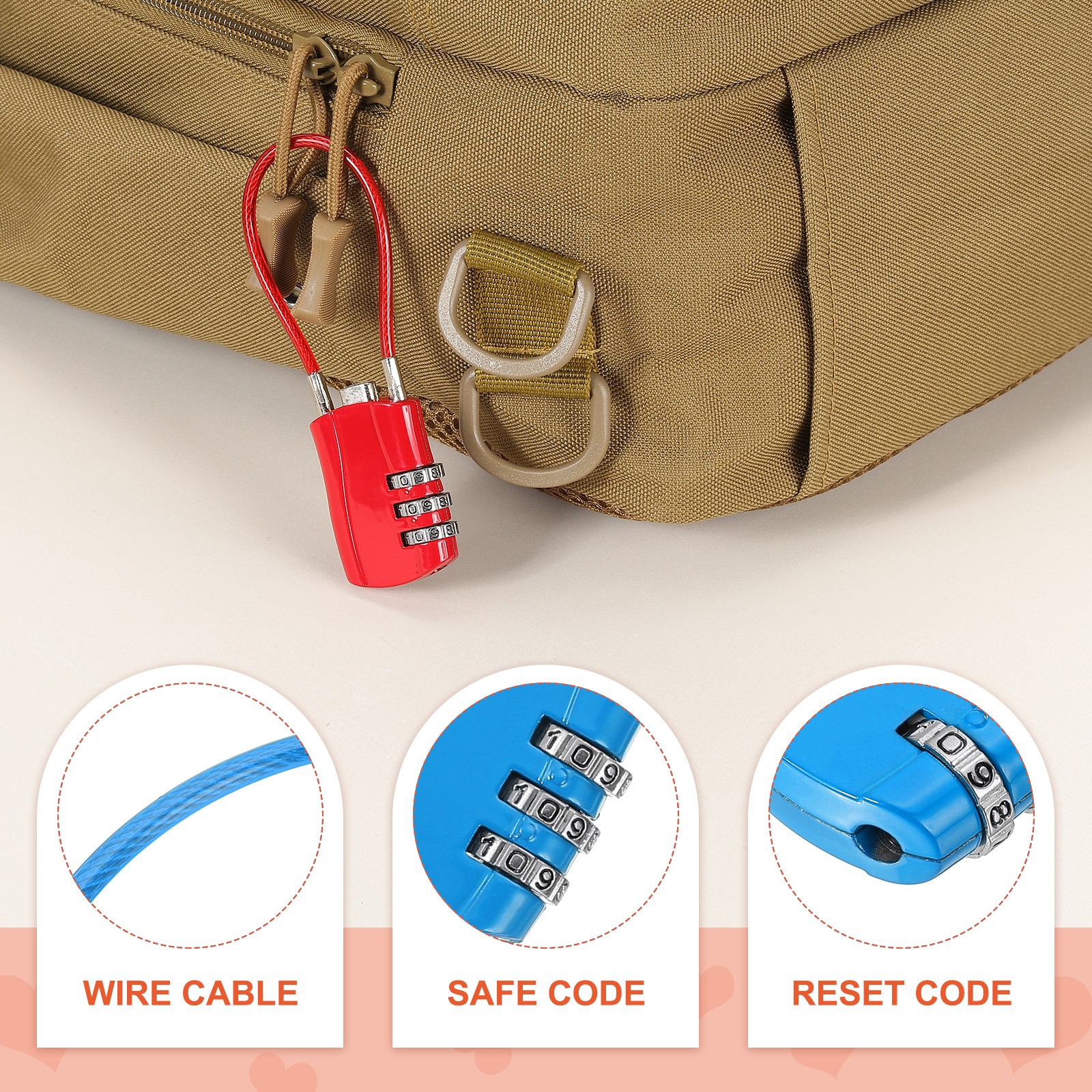 4 Pcs 3 Digit Luggage Cable Combination Lock with 20" Long Cable, Blue