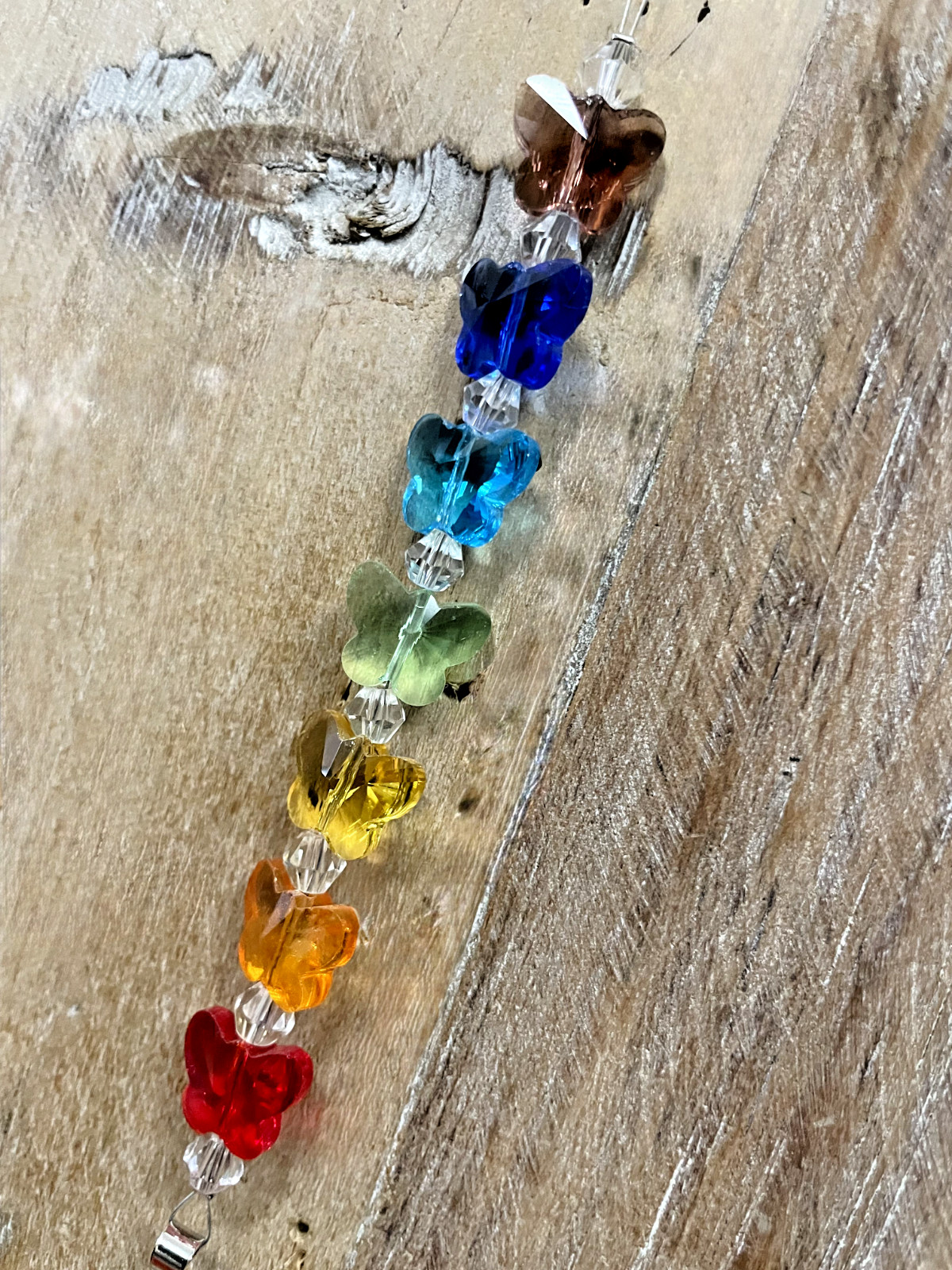 Suncatcher Chakra Rainbow Beads and Crystal, 8"L