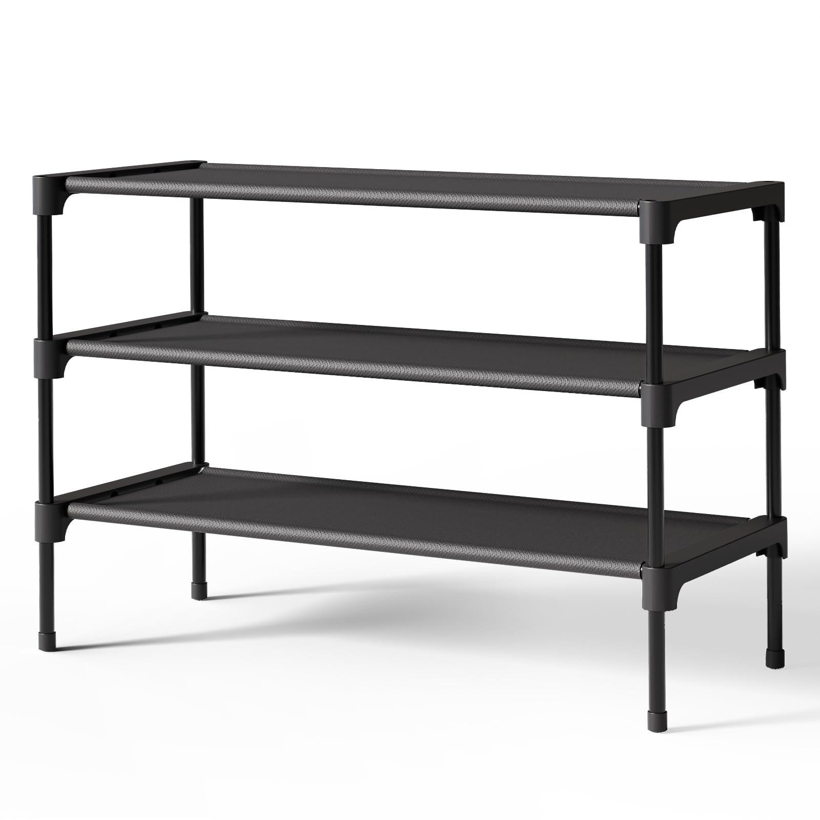 Kitsure Shoe Rack - Non-Woven Shelf, 27.5" Wide - 3 Tier, Black