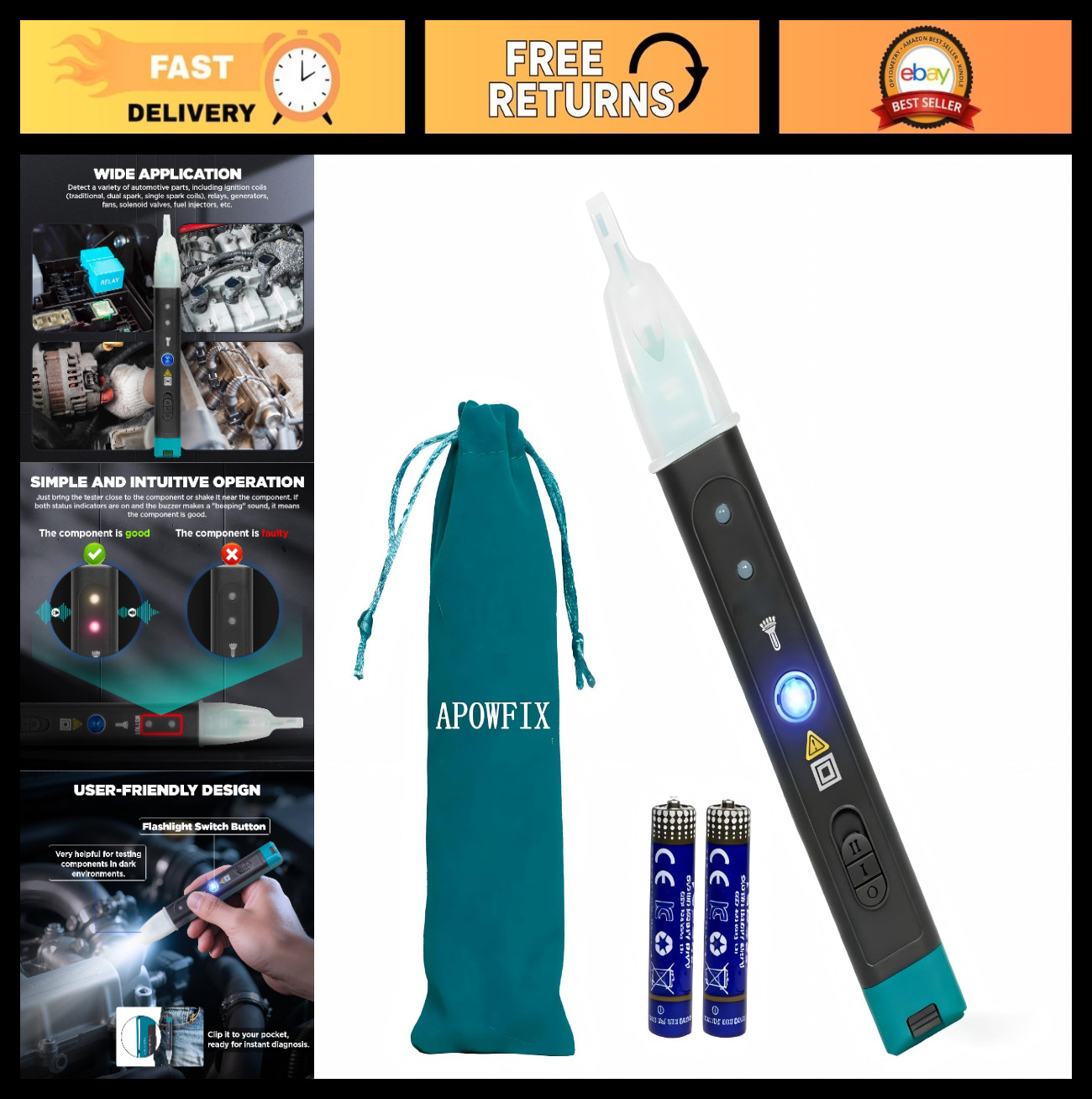 Automotive Ignition Coil Tester Kit - LED Diagnosis Tool, Relay Test Pen & Batte
