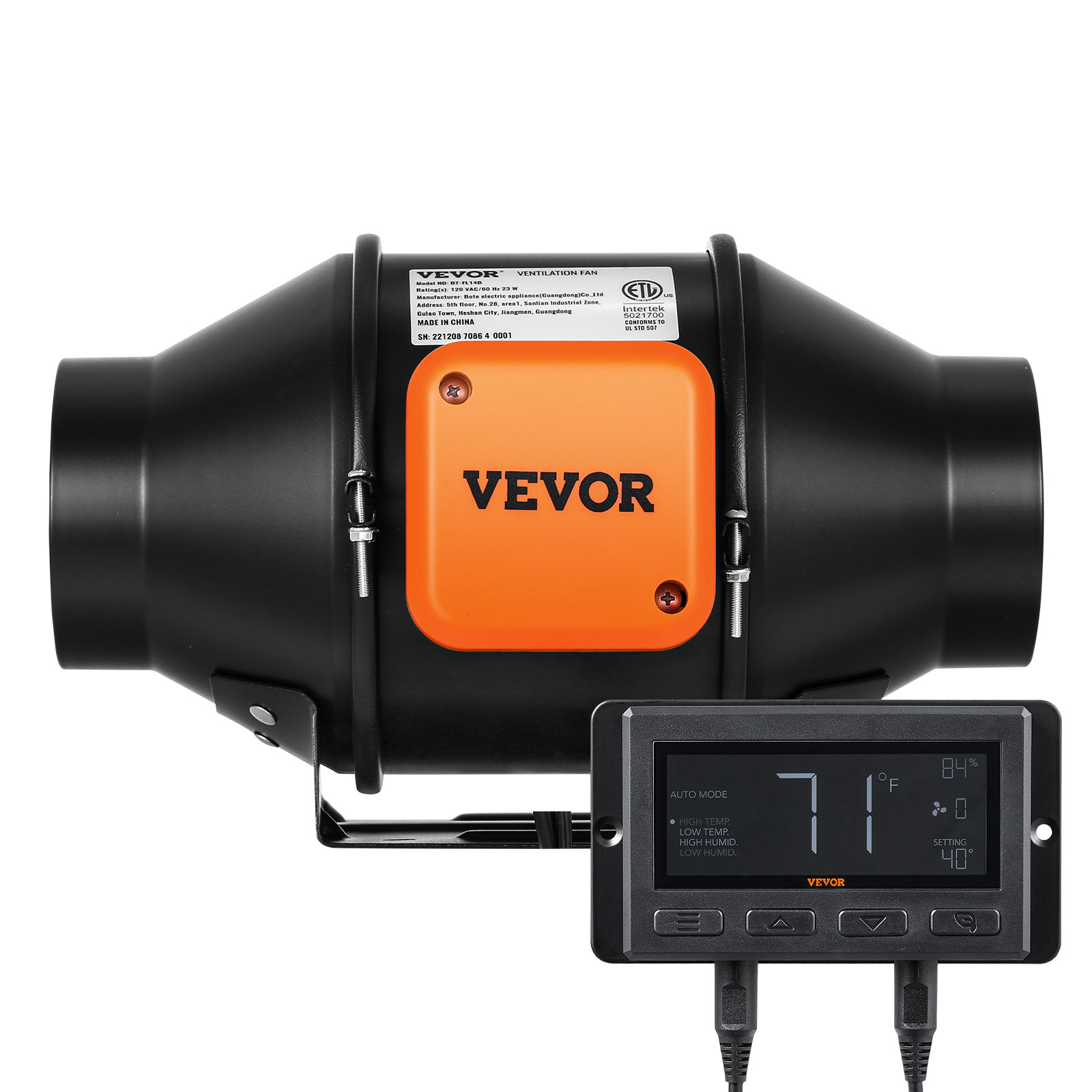 VEVOR 4 Inch Inline Duct Fan HVAC Exhaust Blower Kit EC Variable Speed Control