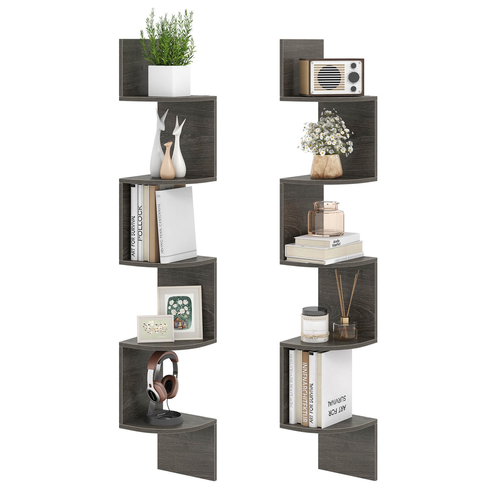 2PCS Floating Bookshelf w/Safe Round Edge Space-Saving Plant Display Shelf