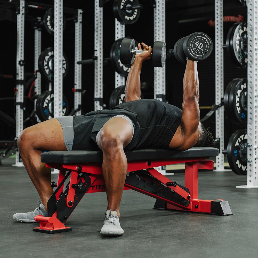 Titan Fitness TITAN Series Red Adjustable Bench, 600LB Incline/1000 LB Flat