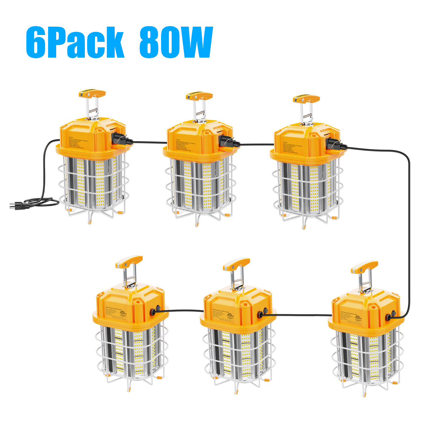 6 Pack LED Construction Light 80W 11200LM Job Site Garage Temporary Work Lights