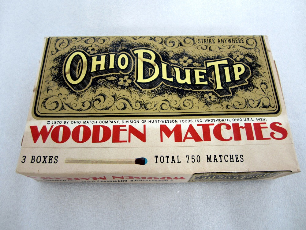 NOS Ohio Blue Tip Wooden Matches 3 Box Package 750 Count