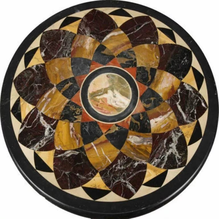 30" Round Black Marble Inlay Table Top Handcraft Floral Arts Home Interior Decor