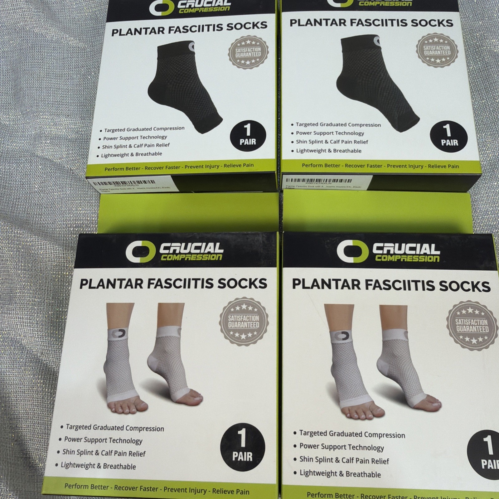 Lot Of 4 Crucial Compression 1Pair XXL  Black And White Plantar Fasciitis Socks