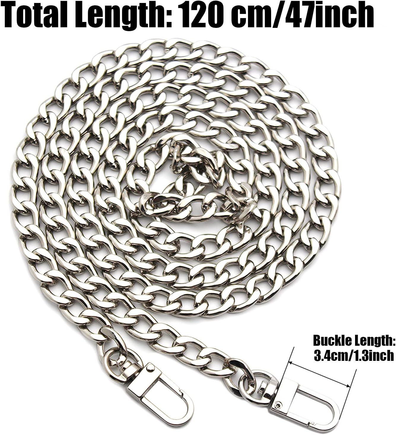 47” Flat Chain Strap DIY Iron Handbag Chains Replacement Purse Straps Shoulder C