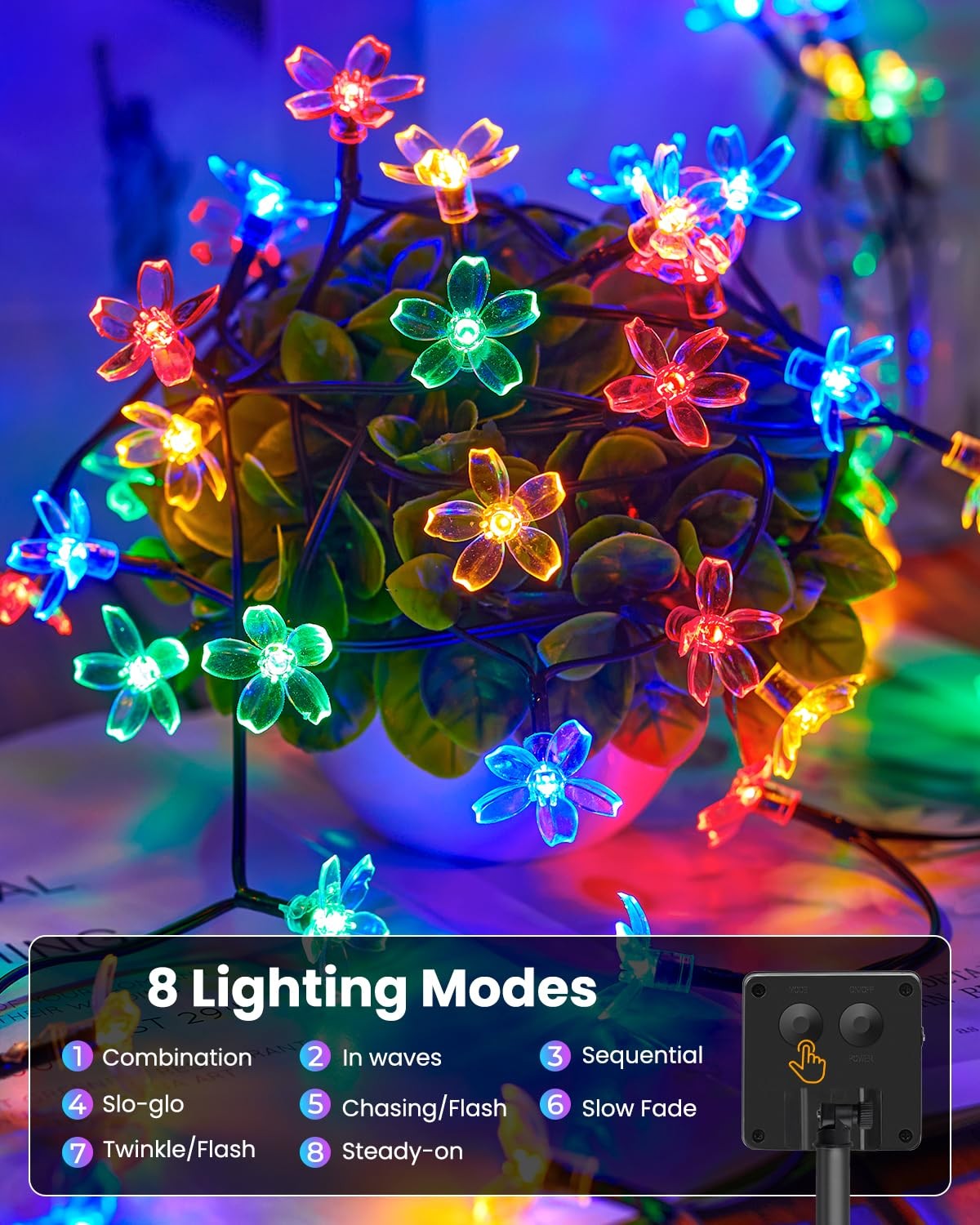 Brightown 60 LED Flower Solar String Lights Outdoor 1 Pack, Multicolor
