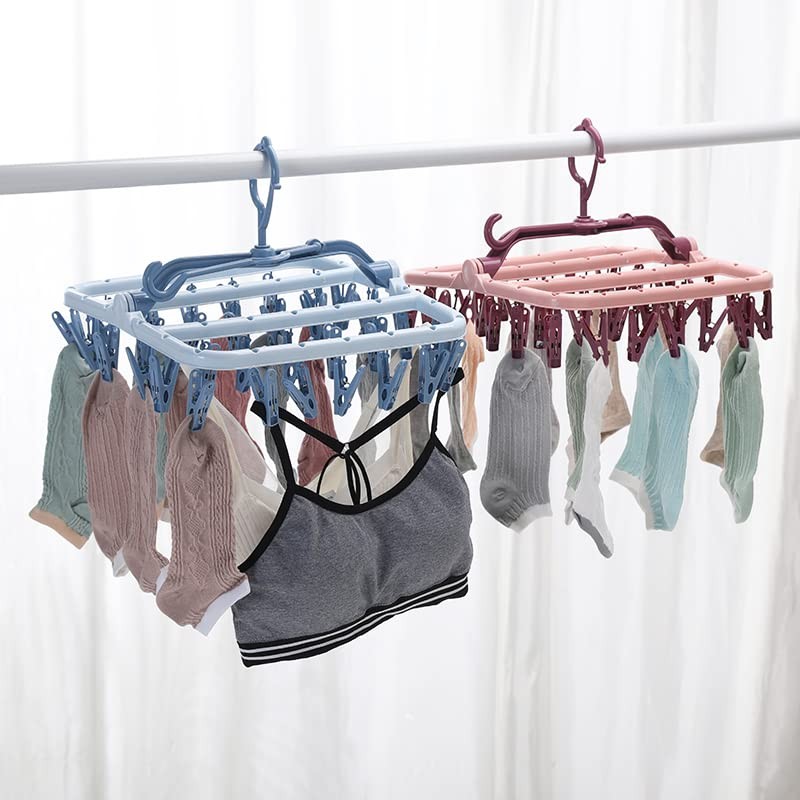 Clothes Drying Racks Foldable Clip Hangers Plastic with 32 Drying Clips Wind-...