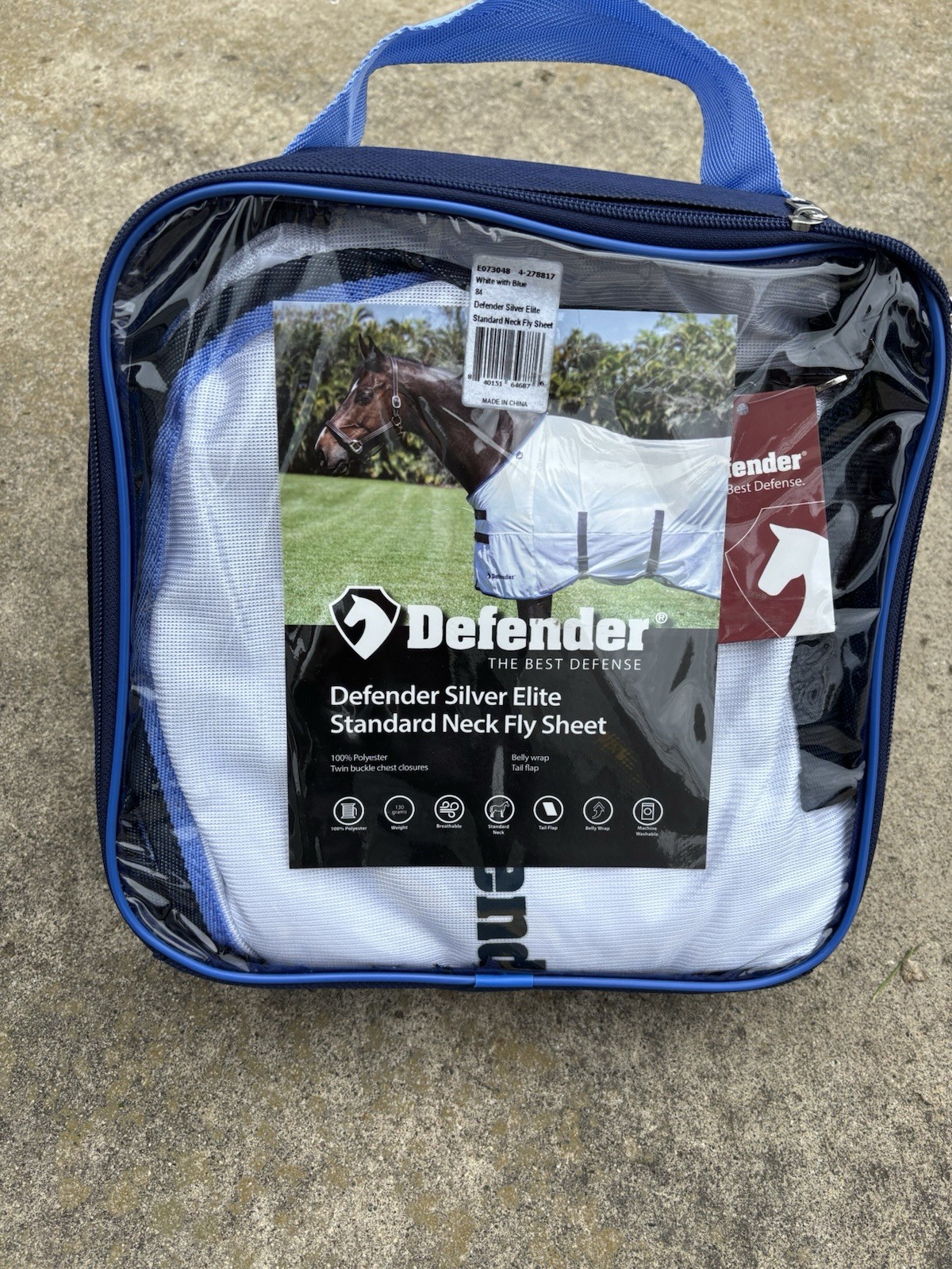 84” Defender Silver Elite standard neck fly sheet w/belly wrap