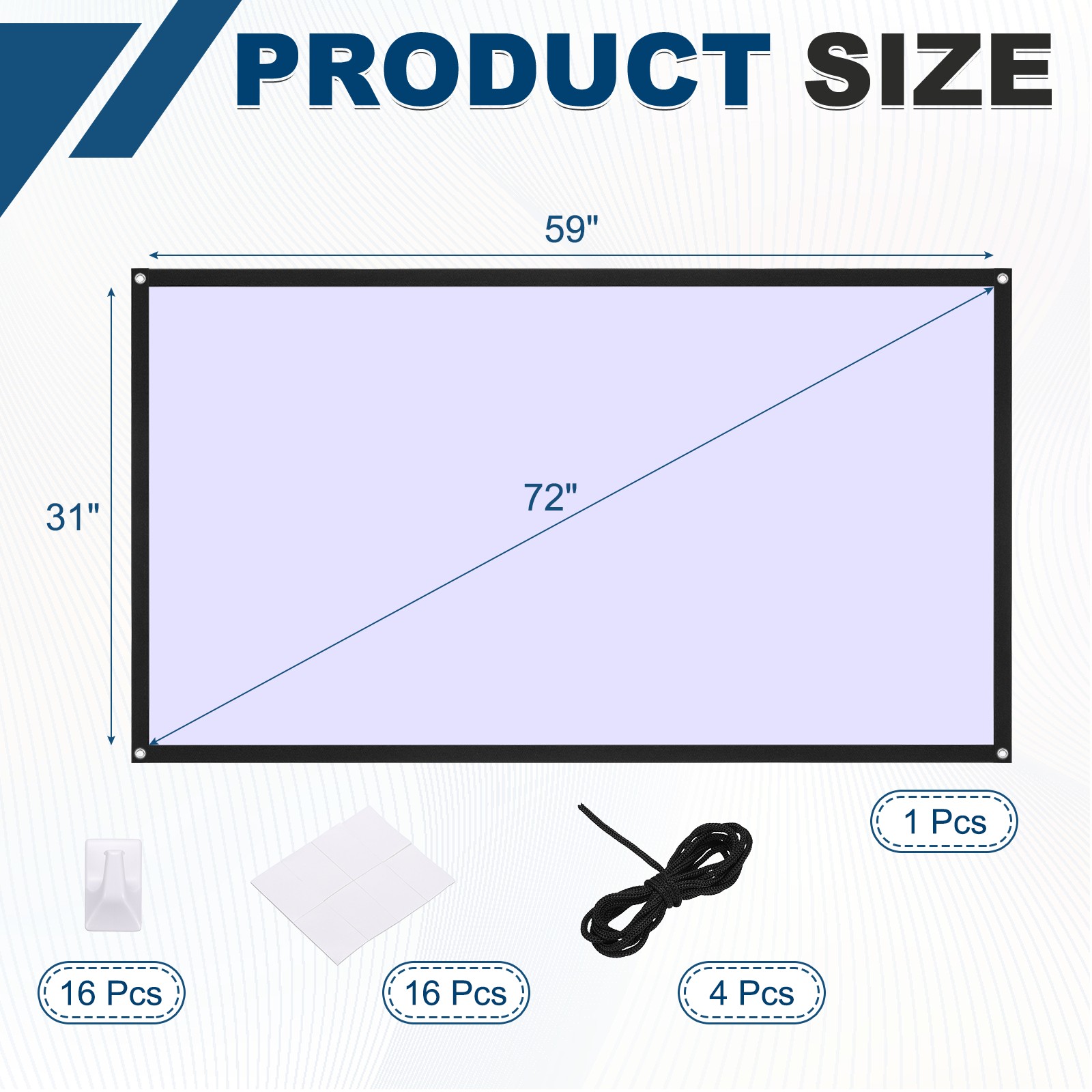72in Portable Projector Screen, 4K HD 16:9, Average White