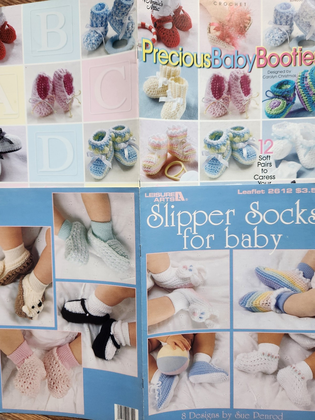 2 books: Precious Baby Booties, Slipper Socks for Baby, 20 designs Leisure Arts