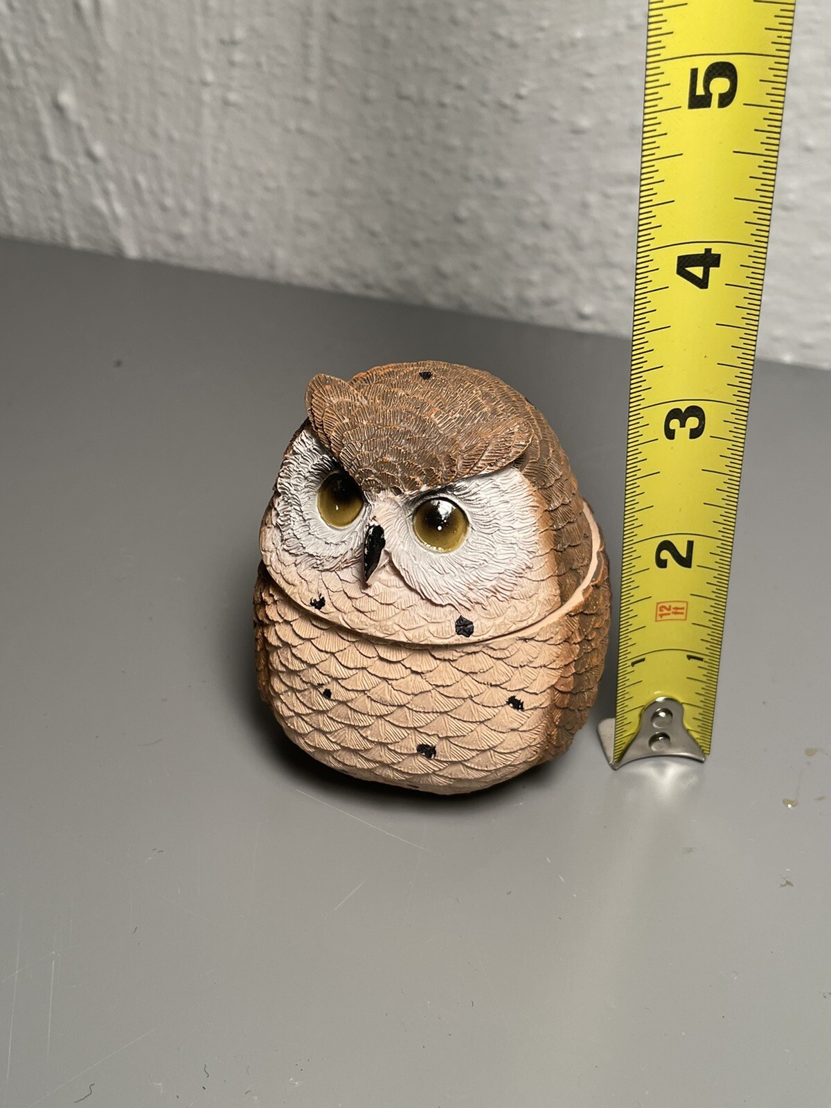 Trinket box round Owl resin Textured 3”