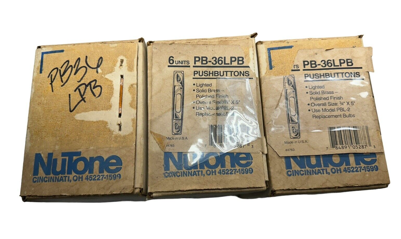 (Box of 6) NuTone PB-36LPB Pushbutton Lighted Door Bell Solid Brass Polished