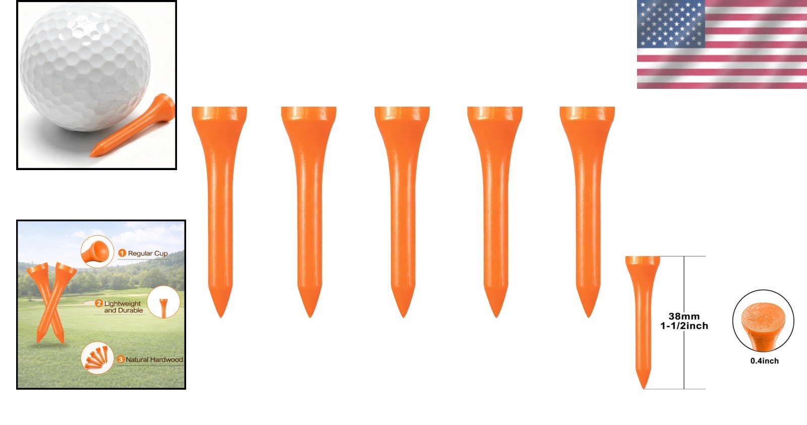 High-Quality Wooden Golf Tees - 100 Count, Various Sizes and Colors Available