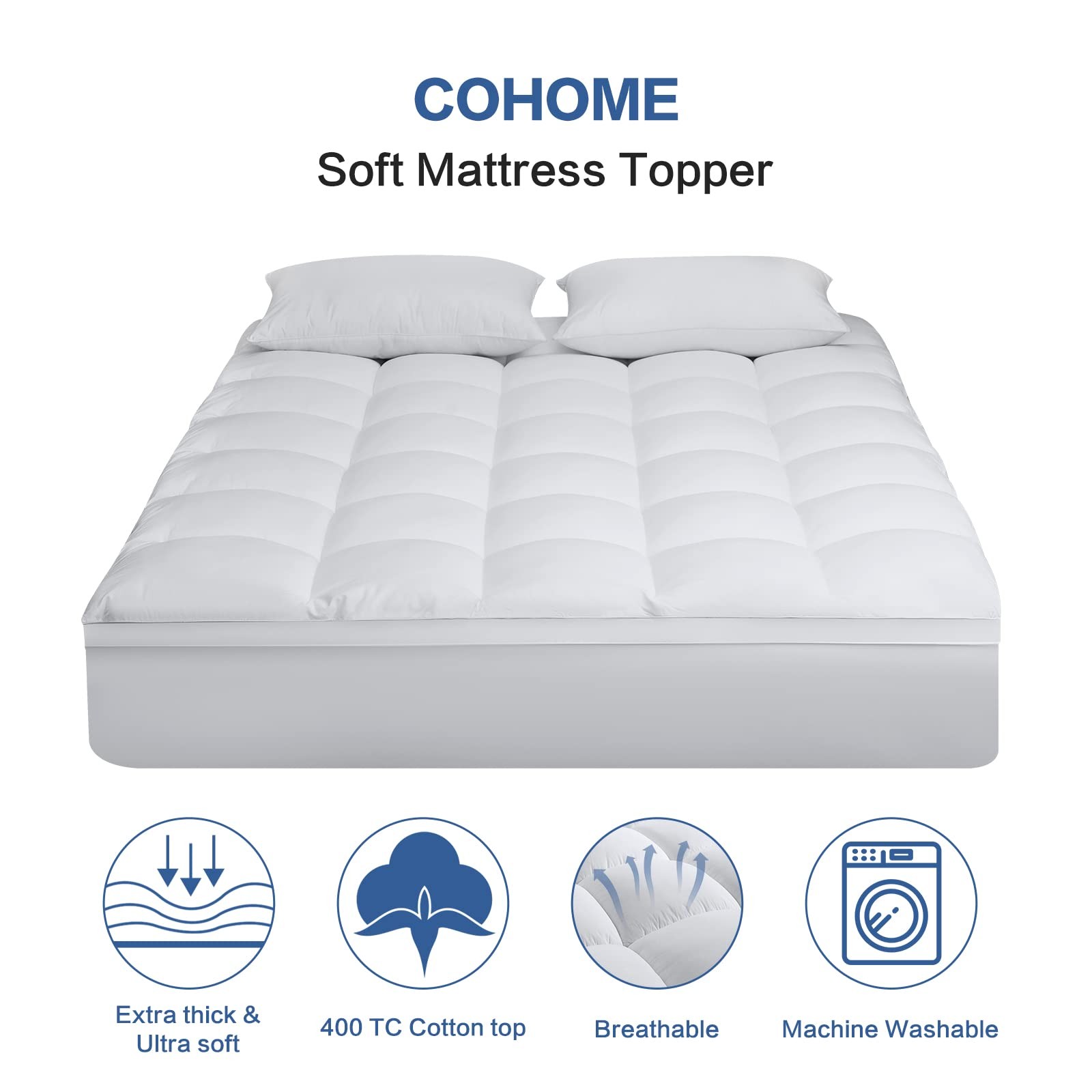 COHOME Twin Size Mattress Topper Extra Thick Cooling Twin, White - Classic