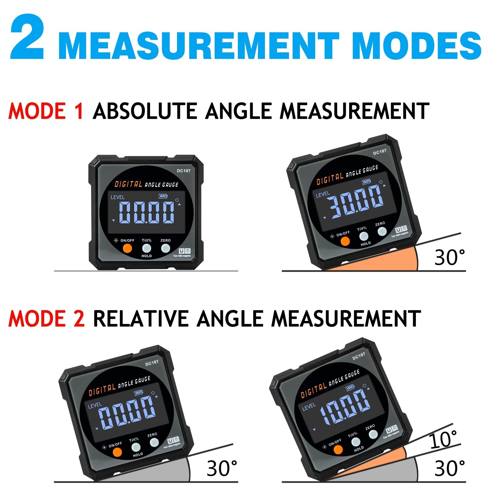 Digital Angle Finder with Laser - Magnetic Inclinometer, Backlit Miter Protracto
