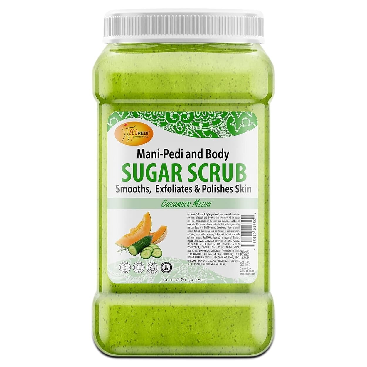 Spa Redi Sugar Body Scrub Cucumber Melon 128 oz