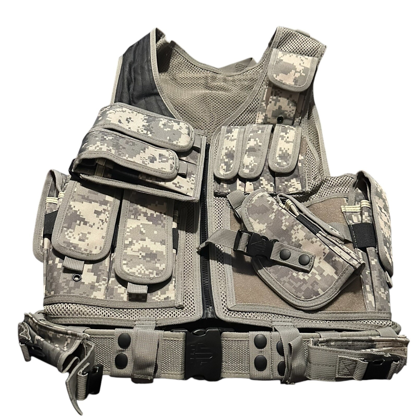 UTG Tactical Military Law Enforcement Airsoft Zip Vest DigiCam Camo Belt Holster