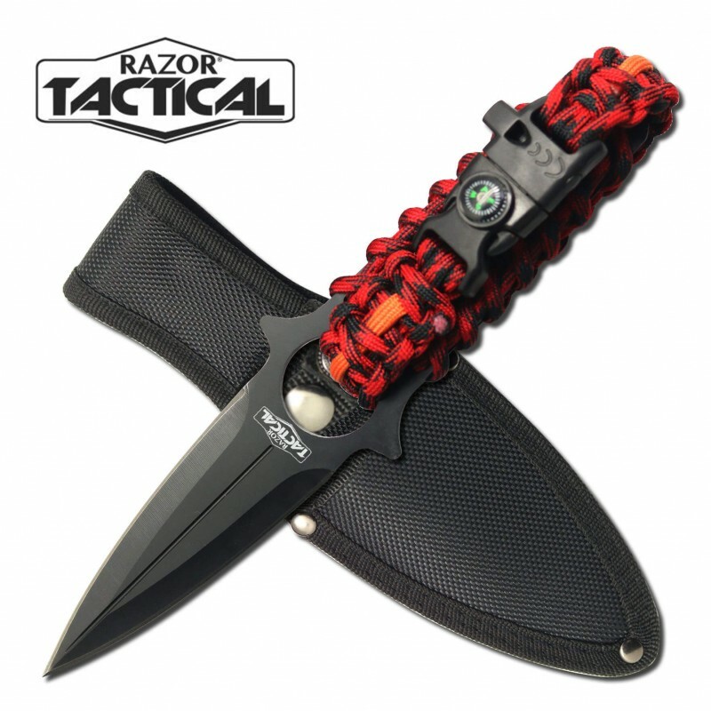 8.5" Full Tang Hunting Outdoor Tactical Dagger with Compass, Whistle, Paracord R