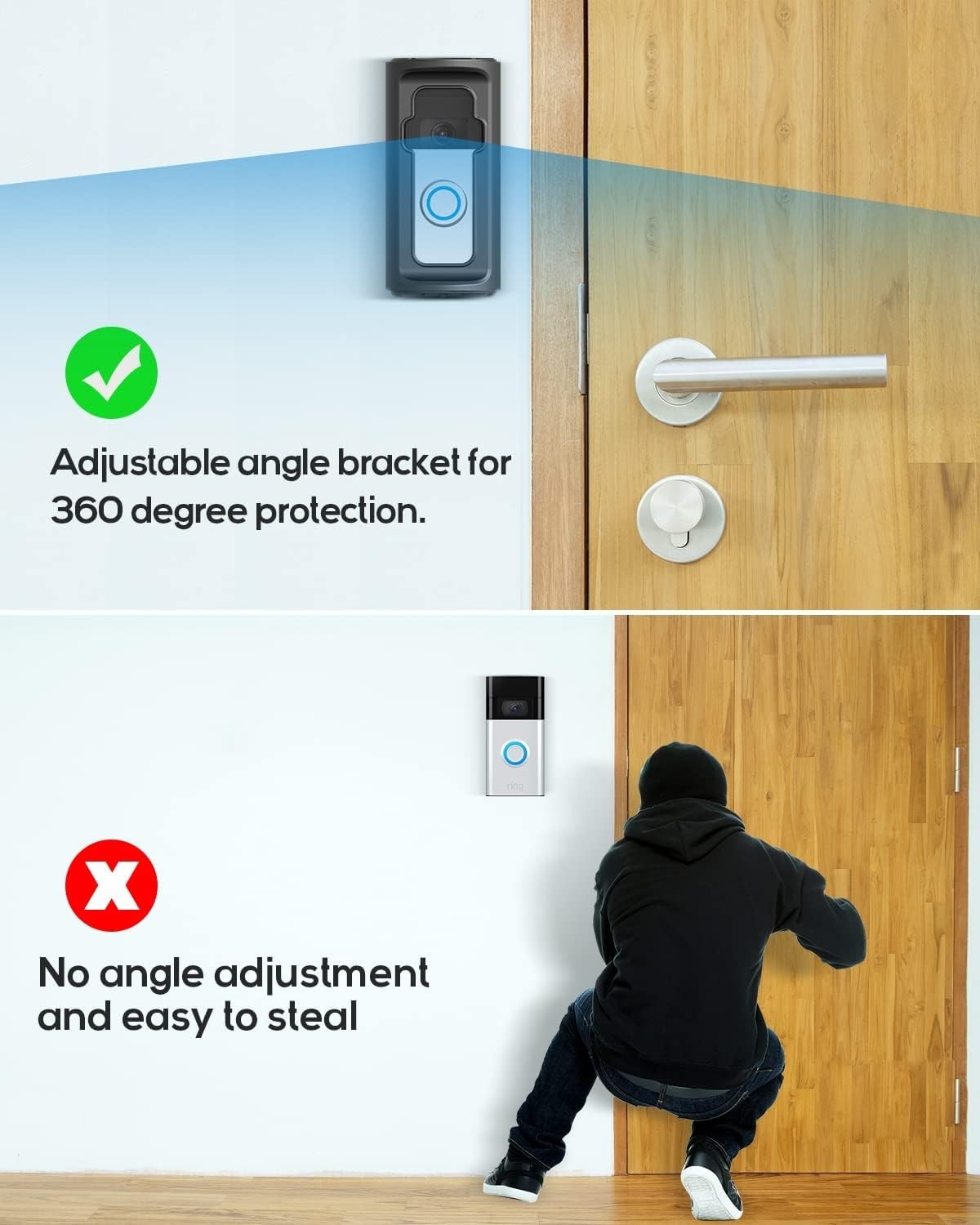 Anti-Theft Video Doorbell Mount ABS Adjustable 360° No-Drill for Ring