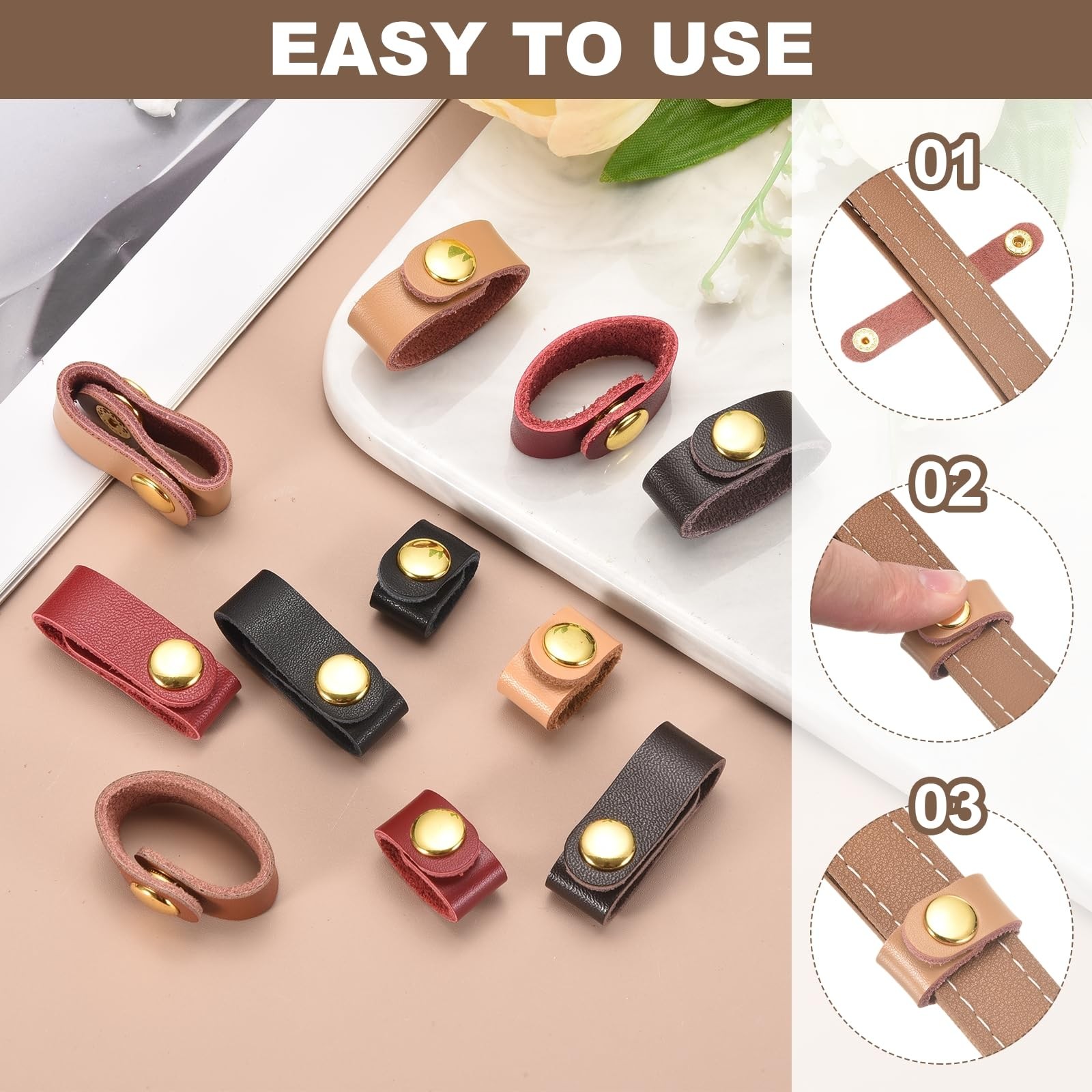 2 Pcs Leather Handbag Strap Shortener, 3.9 Inch Top Handle Keeper Strap Keepe...