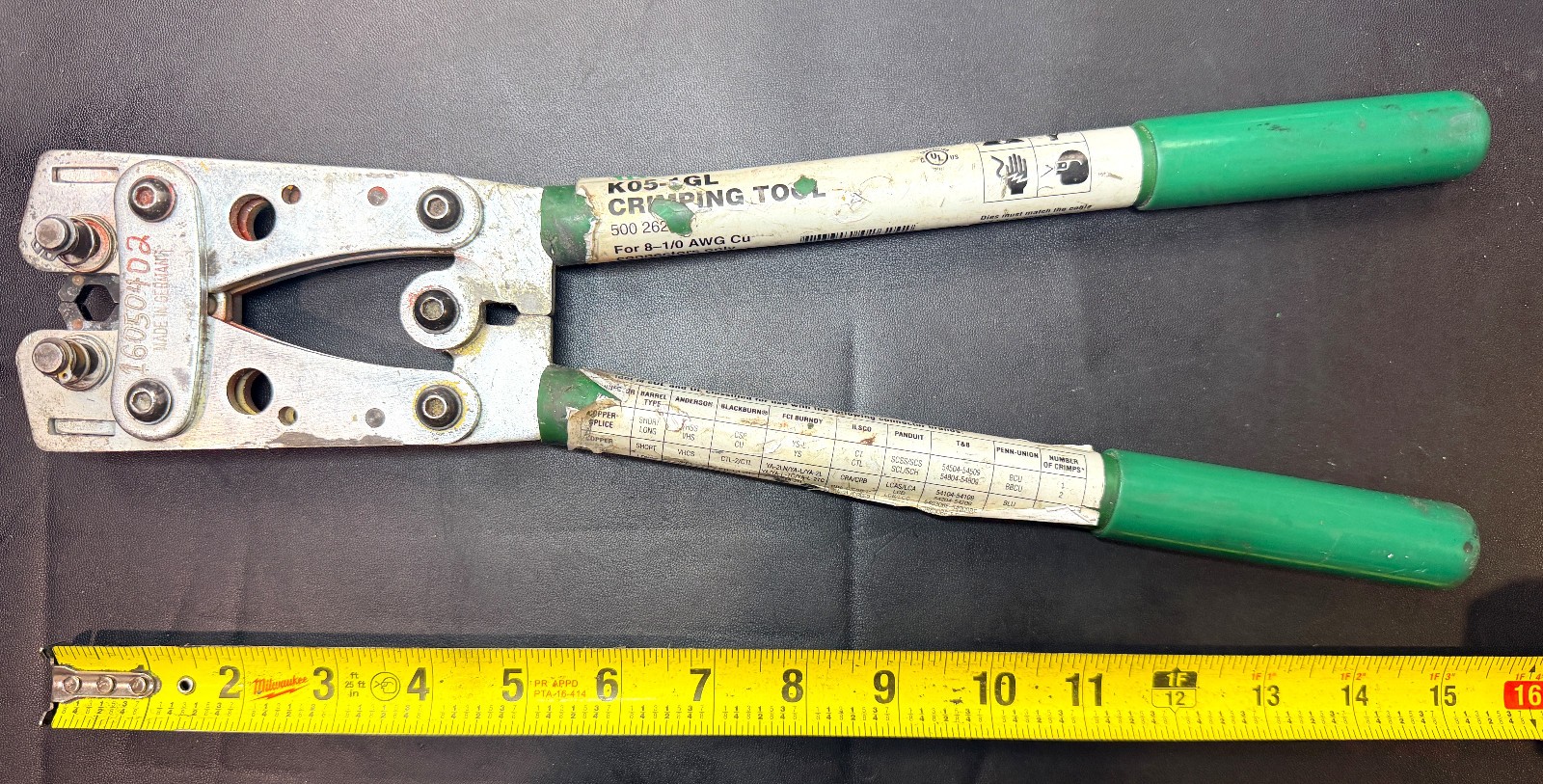 GREENLEE  K05‑SGL Mechanical Crimp Tool — 8 to 1/0 AWG Copper  USA