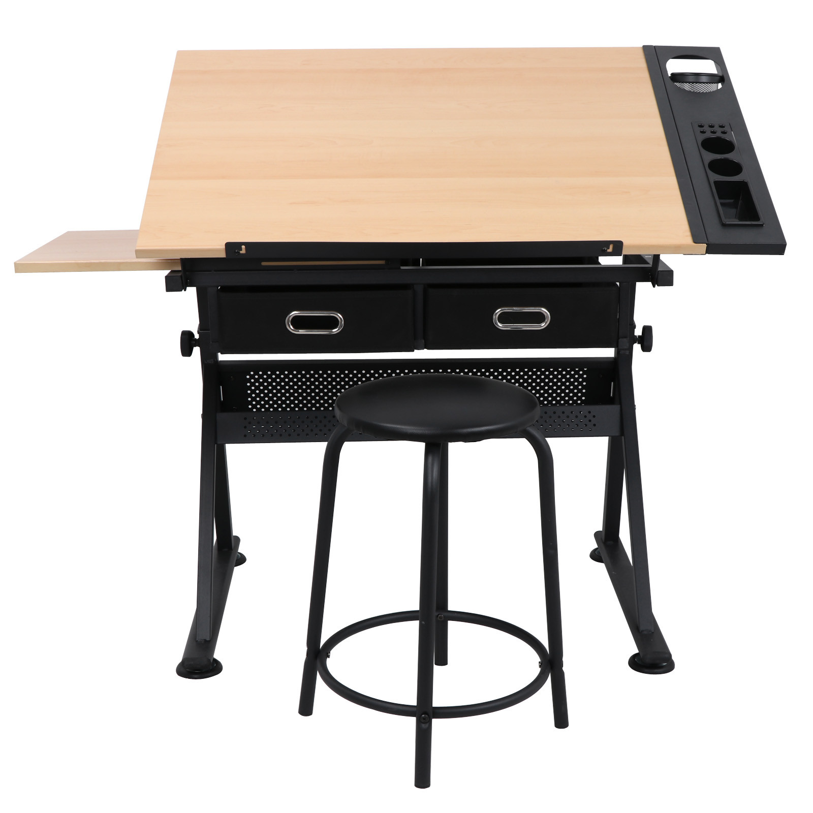 Adjustable Drafting Drawing Table Craft Tiltable Tabletop with 2 Drawers