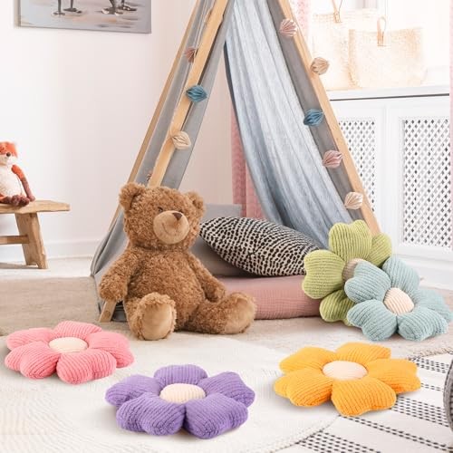 6 Pcs Flower Shaped Pillows Daisy Floor Throw Pillows 15 Inch Bright Color