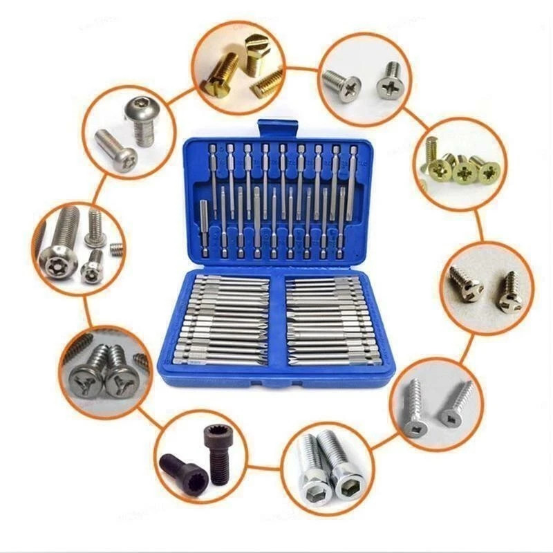 50Set Extra Long Security Bits Hex Torx Star Spline Flat Screwdriver Bit w/Case