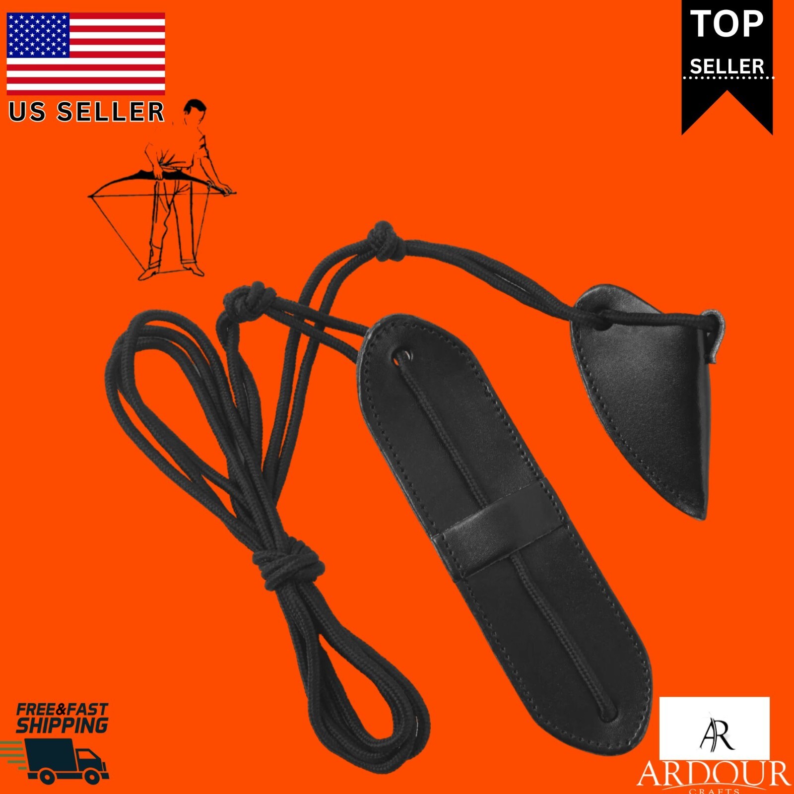 Leather Bow Stringer Cowhide Leather Black Archery Bowstring Tool Rope Stringers