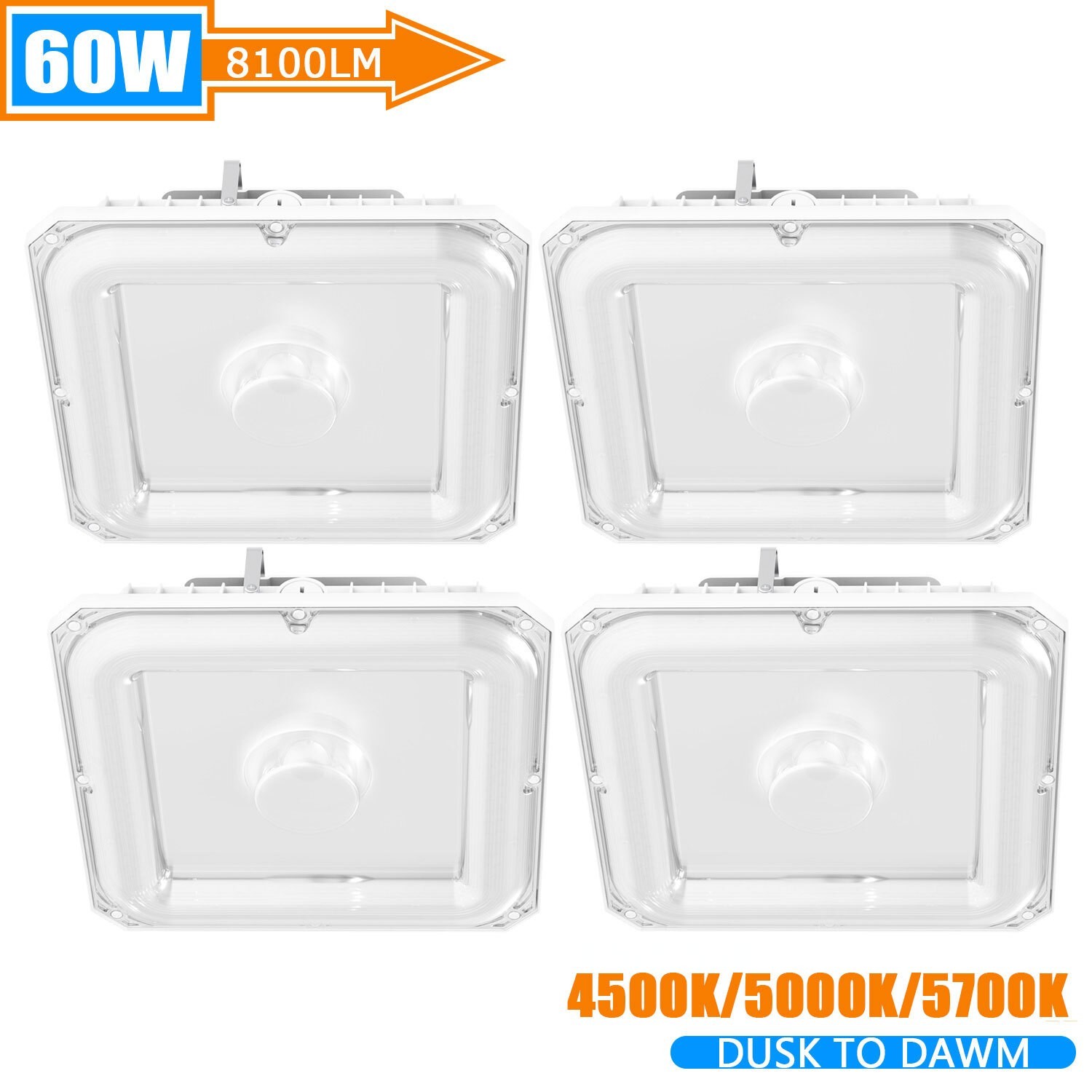 4PACK LED Canopy Light 60/48/36W 3CCT Garage Gas Station Parking Lot Area Lights