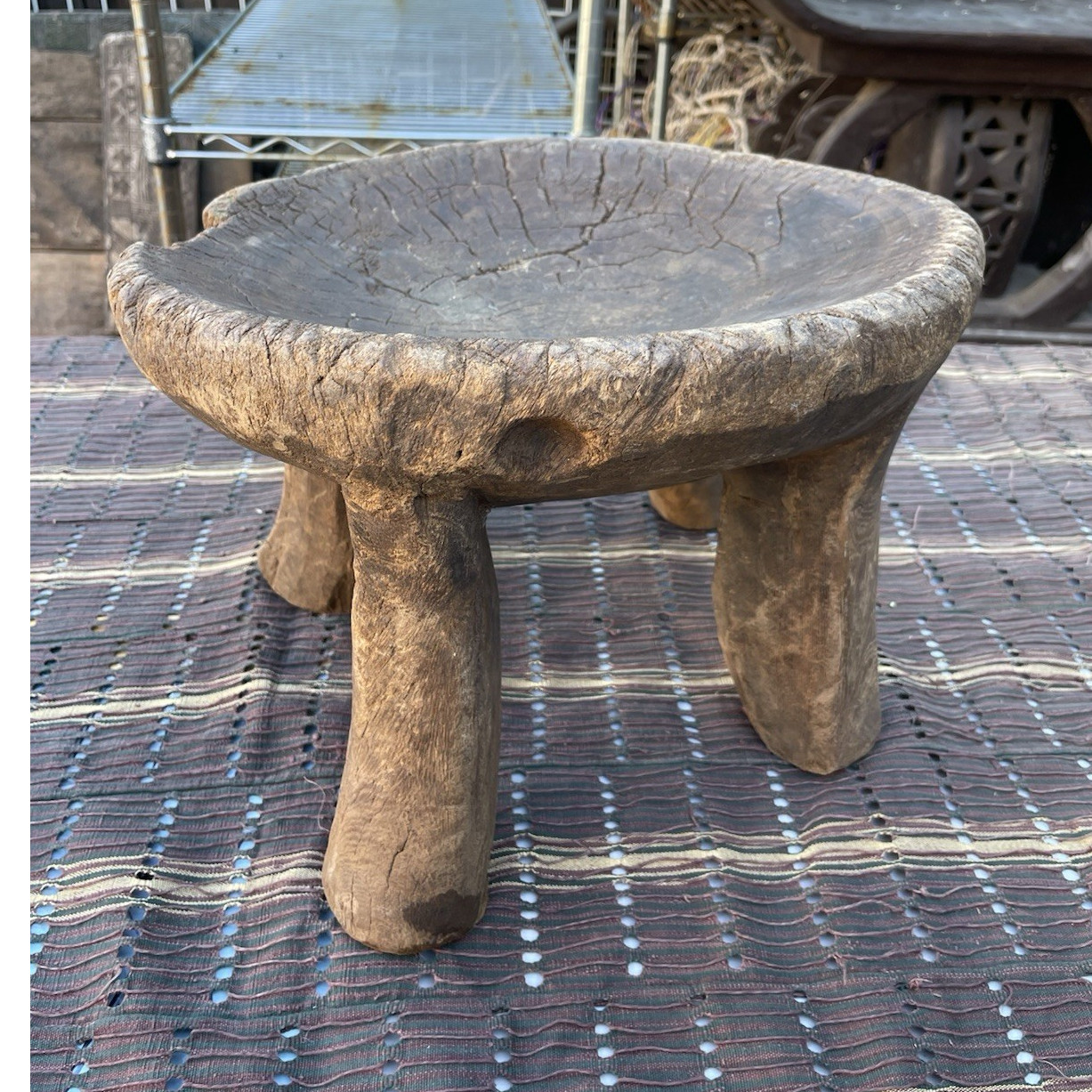 Antique African Hand Carved Ethiopian Jimma Stool Three-Legged Tribal Wood Art