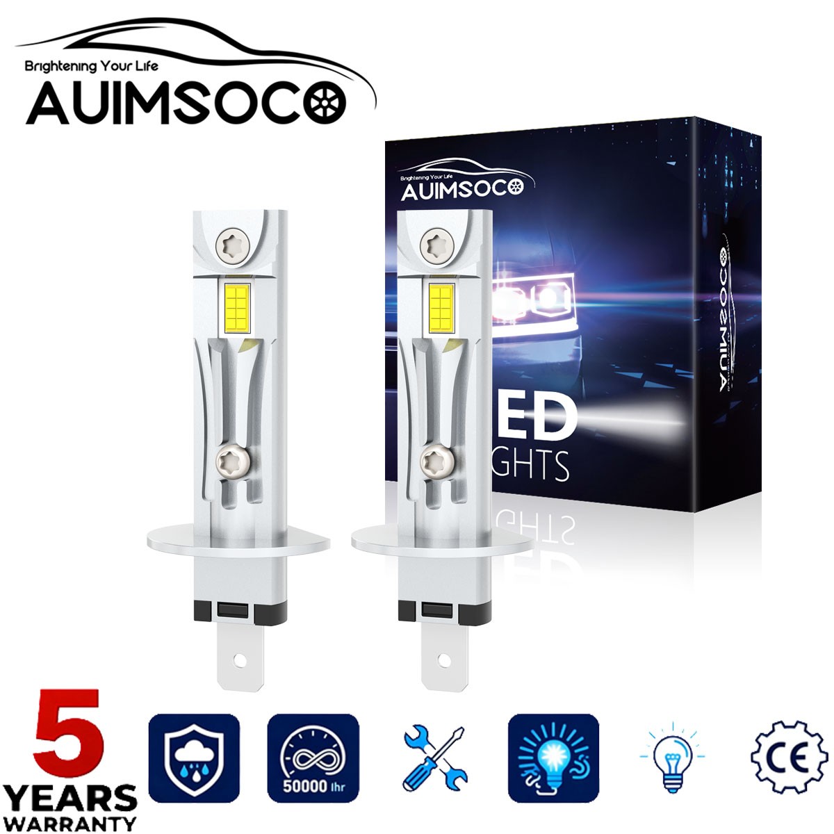 H1 LED Headlight Kit Bulbs High Low Beam 10000K Super White 20000LM Combo - 2pcs