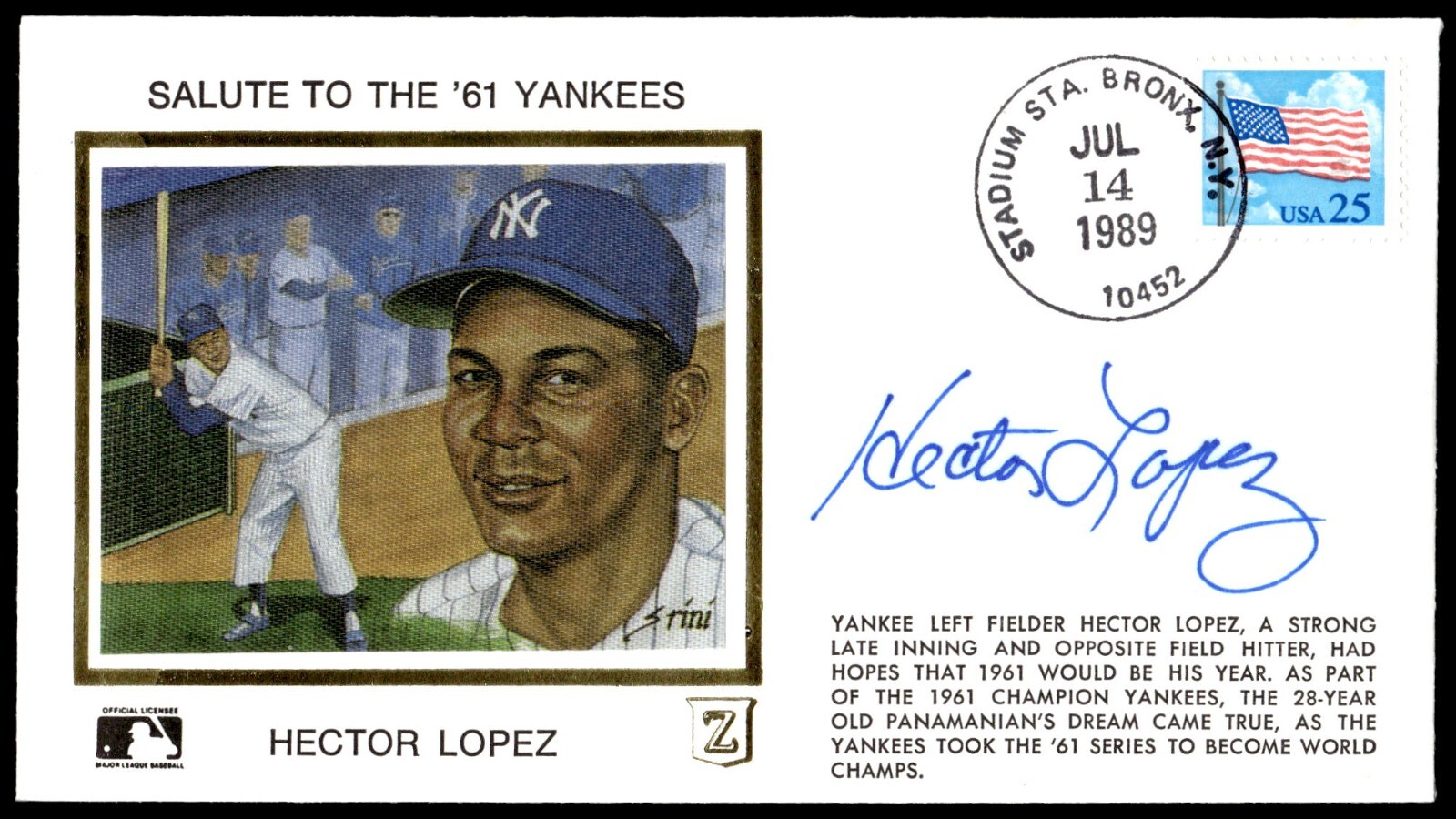 Hector Lopez Signed FDC Envelope AUTO '89 Cachet MLB Yankees/Athletics (d.2022)!