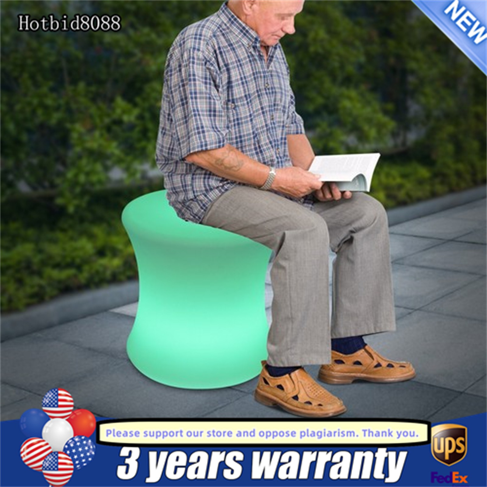 16" LED Color Light Up Furniture Chairs Bar Stool Square Club Seat Waterproof+RC