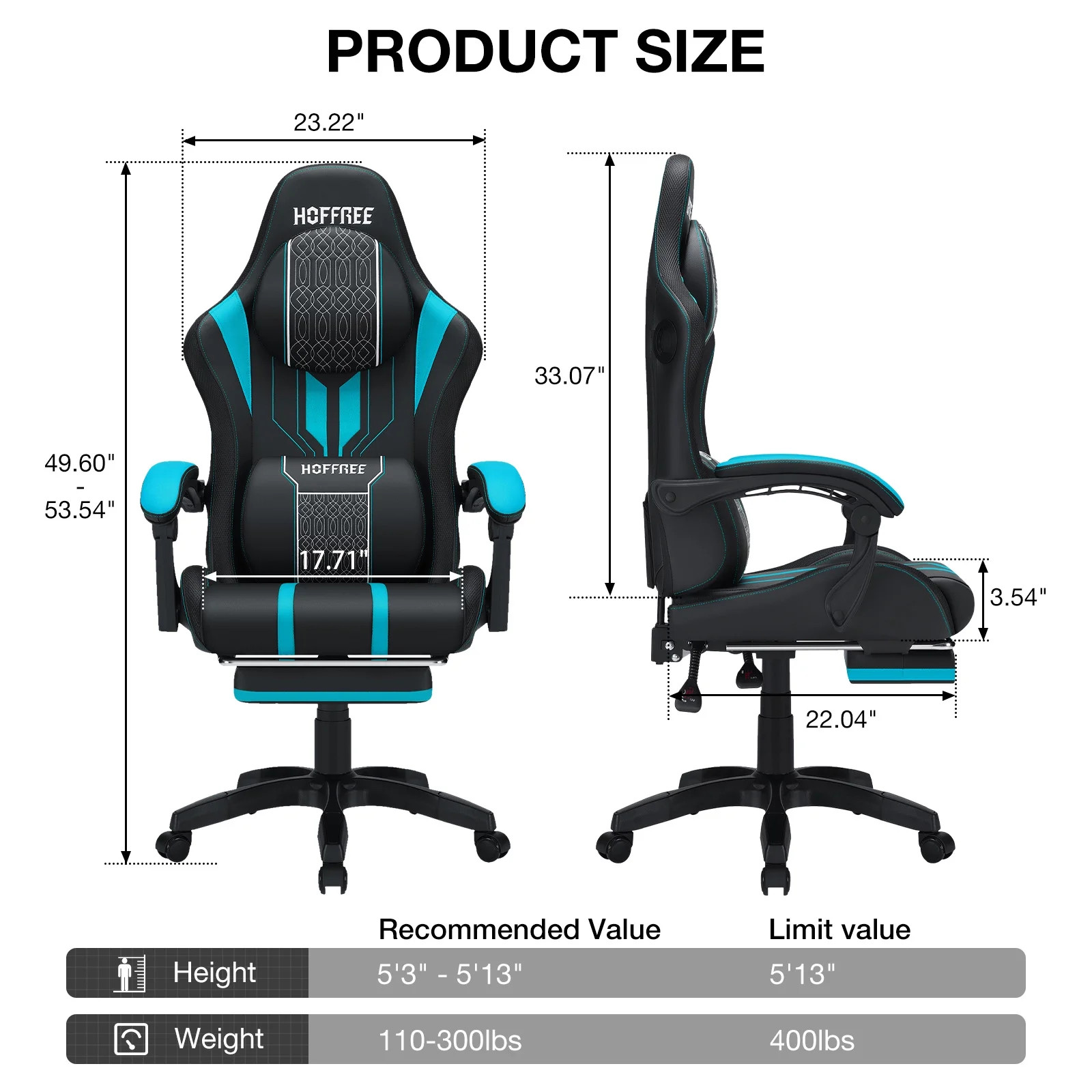 Big and Tall Gaming Chair with Speakers and RGB Lights, Gamer Chair with Footres
