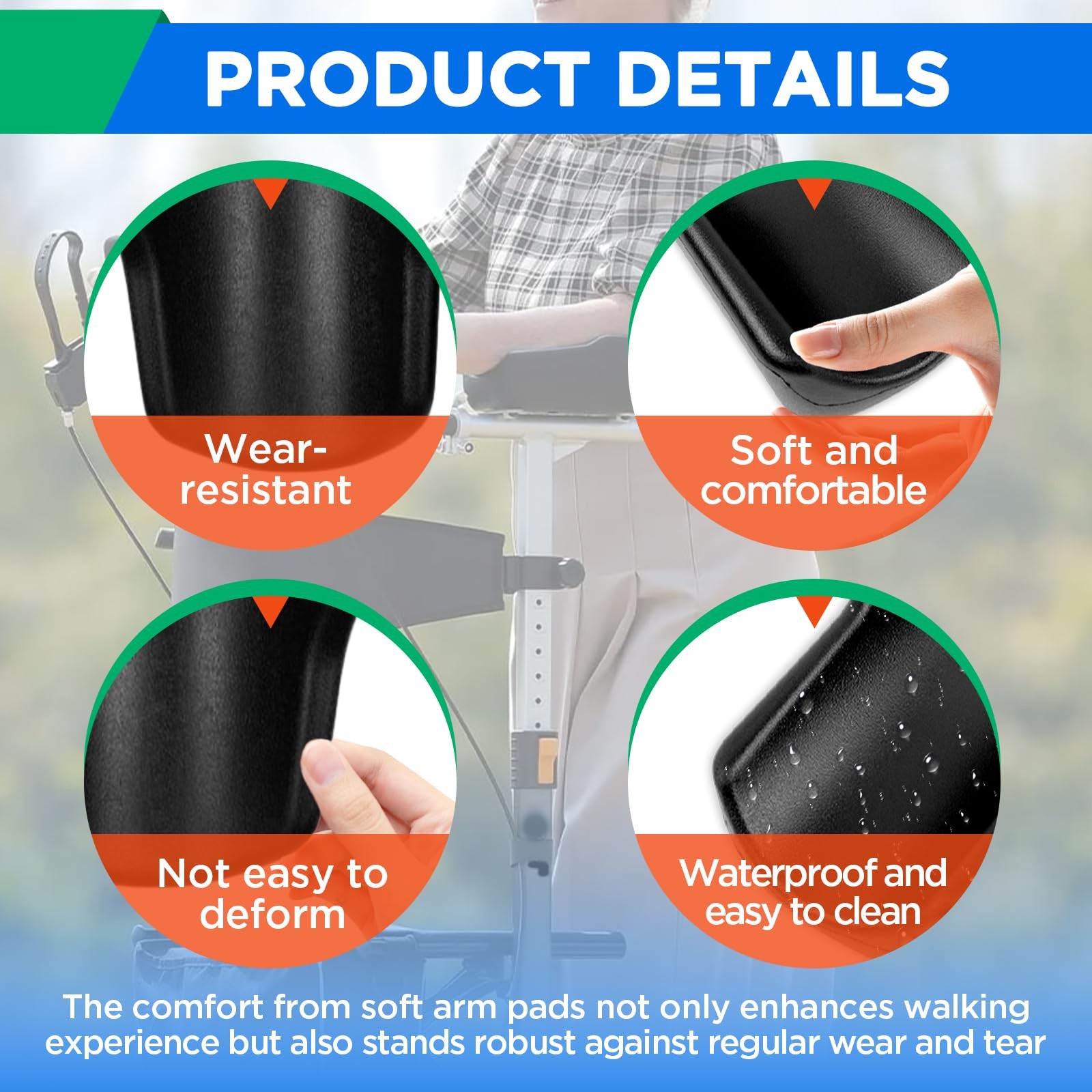 Rollator Armrest Pad, Universal Arm Rest Attachment, 1PCS, Black