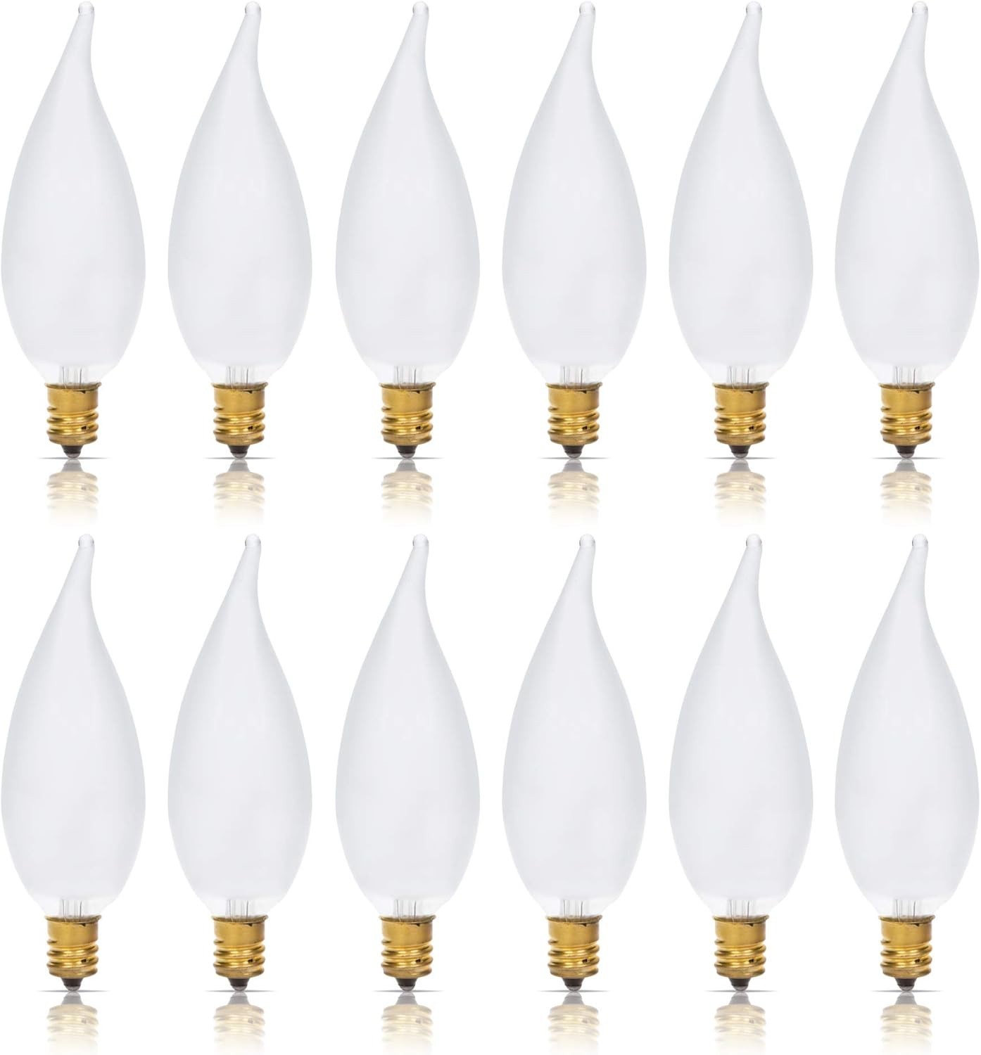 Simba Lighting 12 Pack E12 Candelabra Bulbs 25W 2700K Warm White Flame Tip
