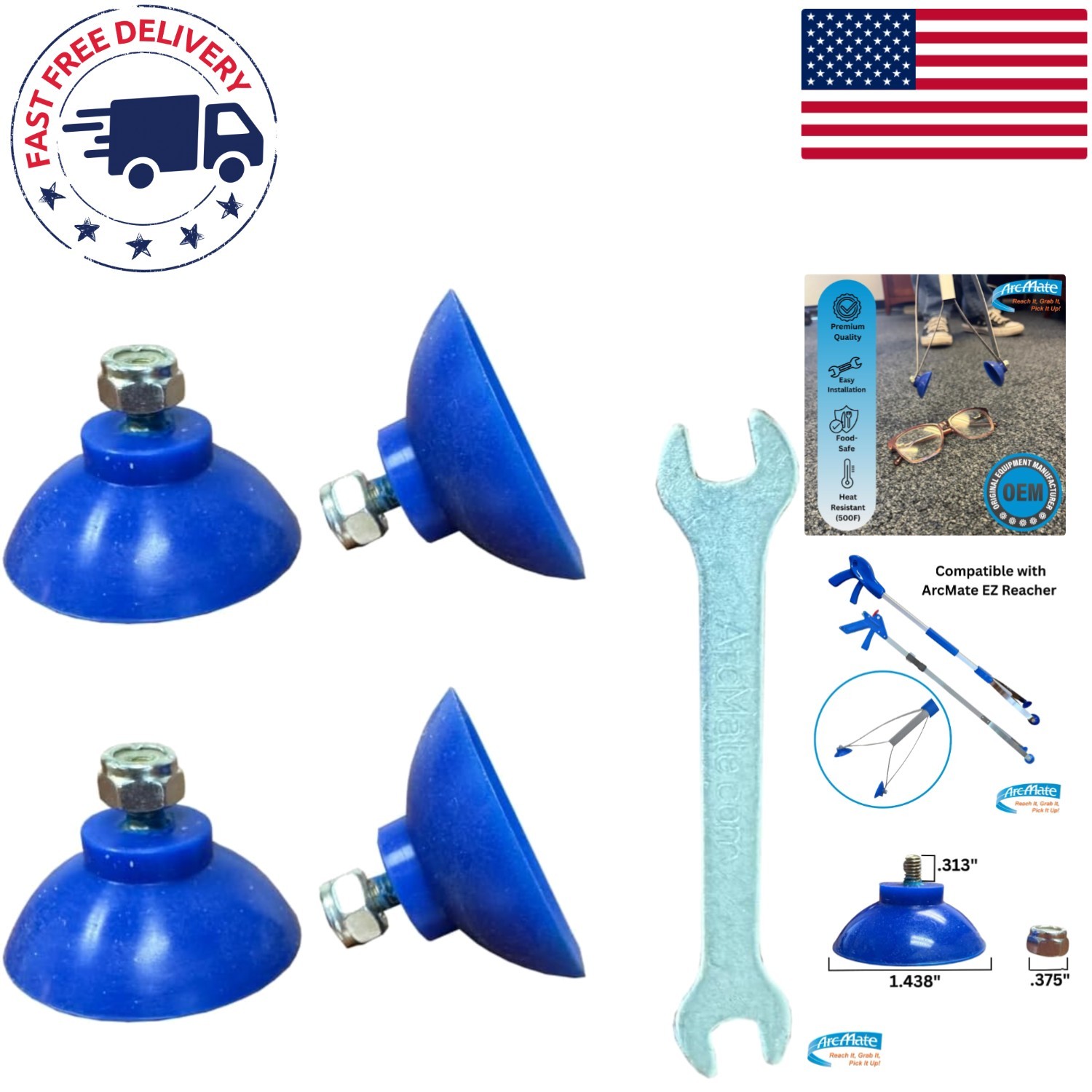 2 Pairs of Odor-Free Blue EZ Reacher Replacement Cups - Perfect for Indoor Use