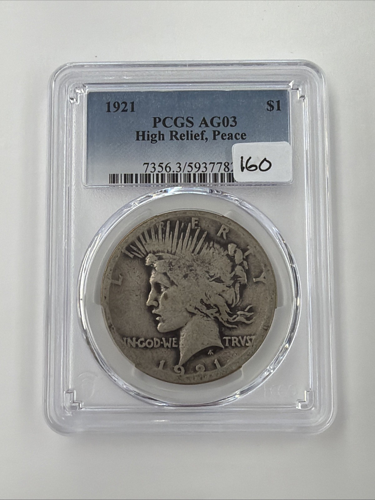 1921 Peace $1 High Relief PCGS AG03