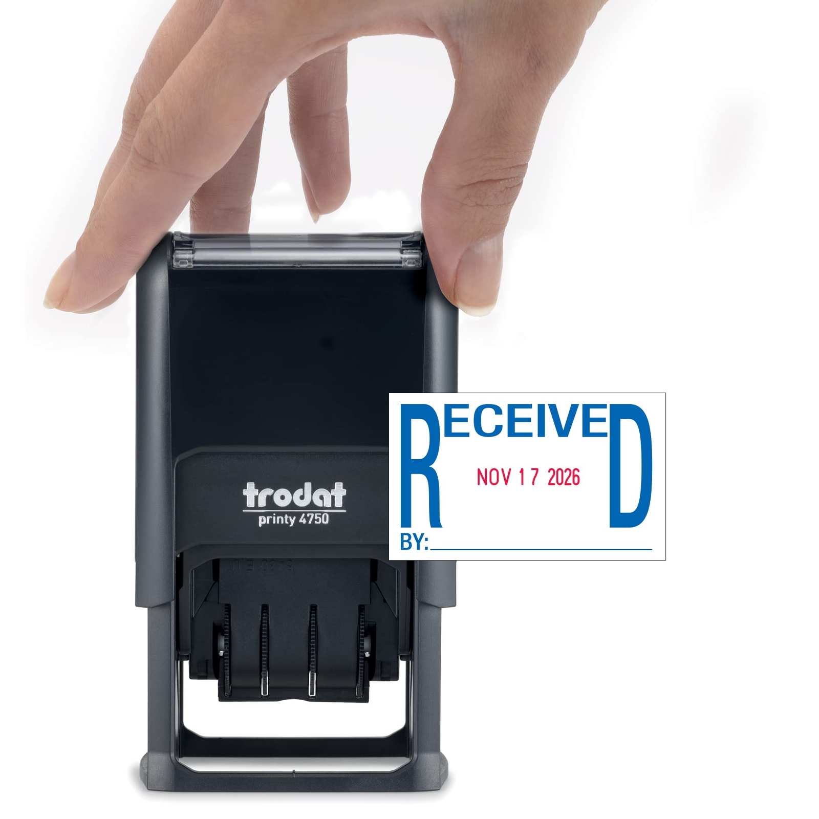 Trodat Printy 4750 Date Stamp with English Message Received – Self Inking, Red l