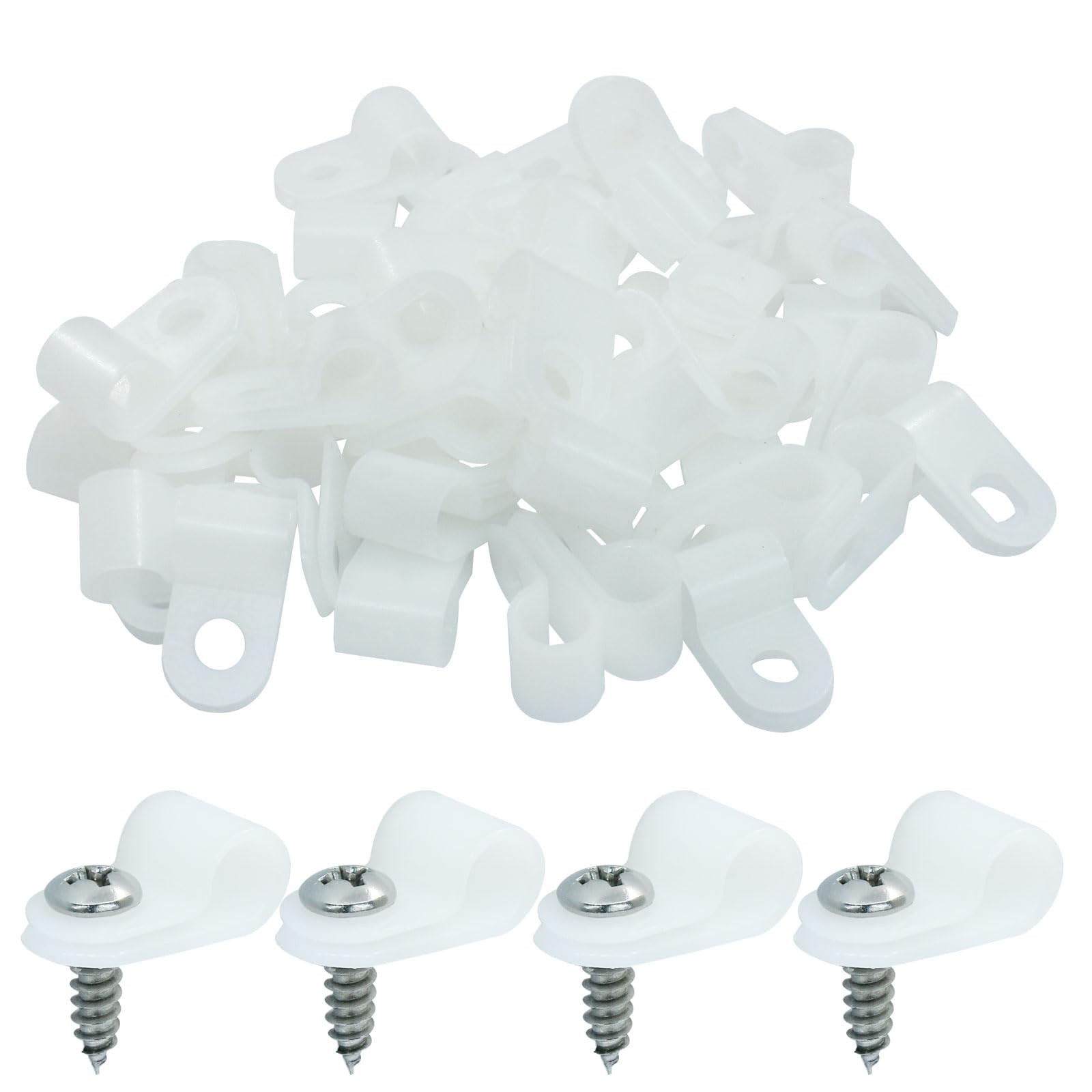 50 PCS 1/4 Inch Rope Light Clips PStyle Mounting Cable Clamps With Screws
