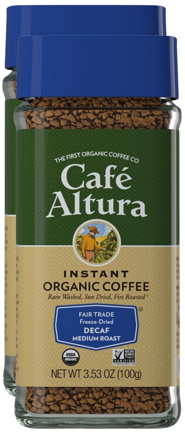 Instant Organic Coffee Decaf Medium Roast 3.53 Oz Jar - Freeze-Dried, Pack of 2
